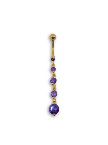 Dangly Gold Plated - Crystal 5 Gem Stones - Purple - Belly Button Rings Direct