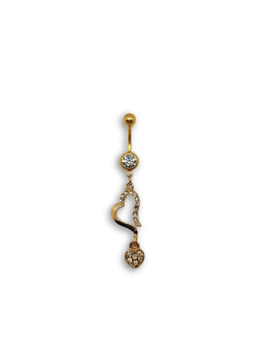 Dangly Crystal Gem - Gold Open Love Heart Belly Ring - Clear - Belly Button Rings Direct