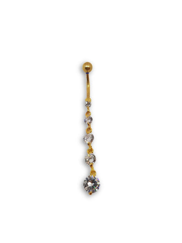 Dangly Gold Plated - Crystal 5 Gem Stones - Clear - Belly Button Rings Direct