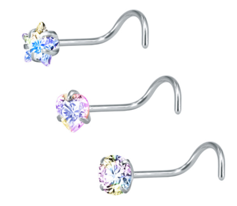 Screw Bar Nose Stud - Star, Heart, Round - Aurora Boreala - Belly Button Rings Direct