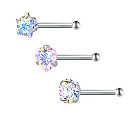 Nose Bone Stud - Star, Heart, Round - Aurora Boreala - Belly Button Rings Direct
