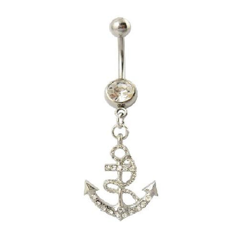 Dangly Crystal Gem - Anchor Belly Ring - Clear - Belly Button Rings Direct