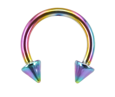 Circular Barbell Lip Ring - Spikes - Rainbow - Belly Button Rings Direct