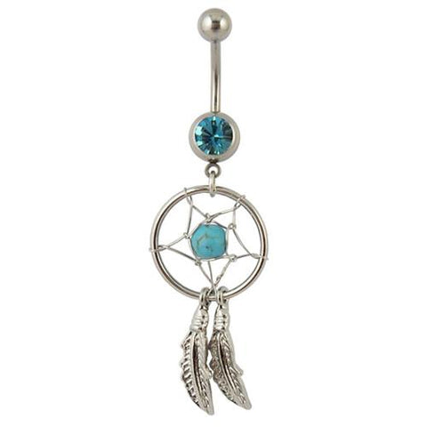 Dangly Dream Catcher - Belly Ring - Sky Blue - Belly Button Rings Direct