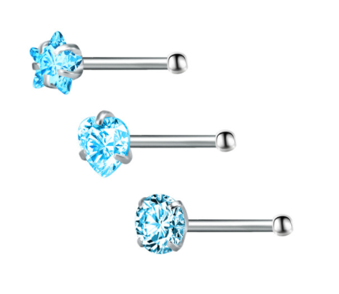 Nose Bone Stud - Star, Heart, Round - Blue - Belly Button Rings Direct