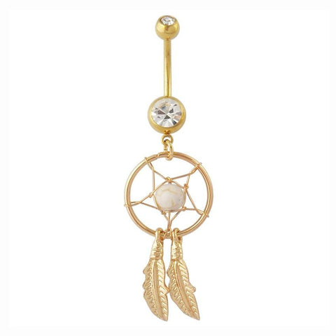 Dangly Dream Catcher - Belly Ring - White - Belly Button Rings Direct