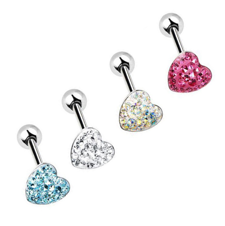 Epoxy Paved Dome Shaped - Tongue Bar - Love Heart - Belly Button Rings Direct