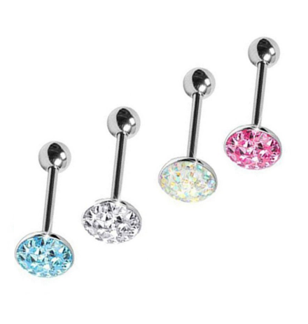 Epoxy Paved Dome Shaped - Tongue Bar - Round - Belly Button Rings Direct