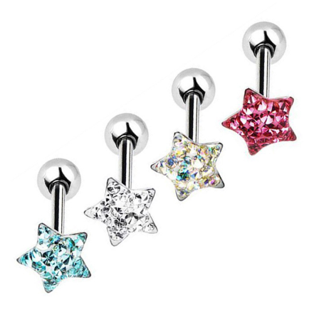 Epoxy Paved Dome Shaped - Tongue Bar - Star - Belly Button Rings Direct