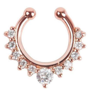 Fake Septum Hoop Nose Ring - Rose Gold With Gem - Belly Button Rings Direct