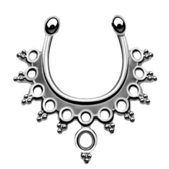 Fake Septum Hoop Nose Ring - Intricate Silver - Belly Button Rings Direct