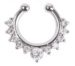Fake Septum Hoop Nose Ring - Silver With Clear Gem - Belly Button Rings Direct