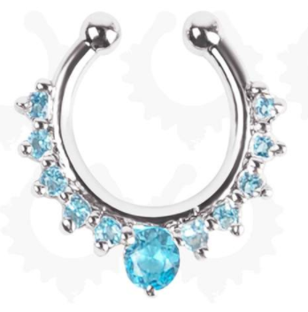 Fake Septum Hoop Nose Ring - Silver With Blue Gem - Belly Button Rings Direct