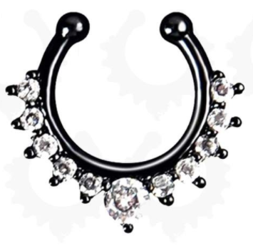 Fake Septum Hoop Nose Ring - Black With Gem - Belly Button Rings Direct