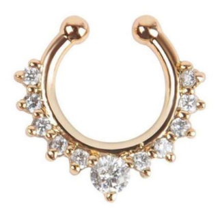 Fake Septum Hoop Nose Ring - Gold With Gem - Belly Button Rings Direct