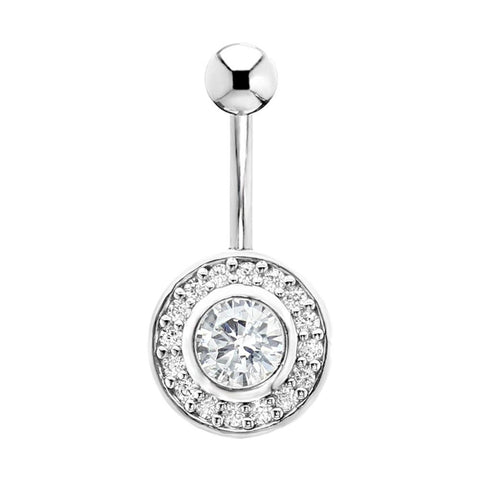 Allure Round - Crystal Belly Button Ring - Clear - Belly Button Rings Direct