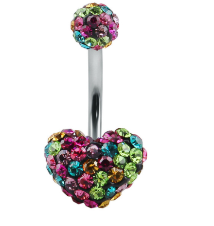 Disco Heart - Belly Button Ring - Multi Coloured - Belly Button Rings Direct