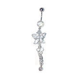Dangly Crystal Gem - Butterfly Belly Ring - Clear - Belly Button Rings Direct