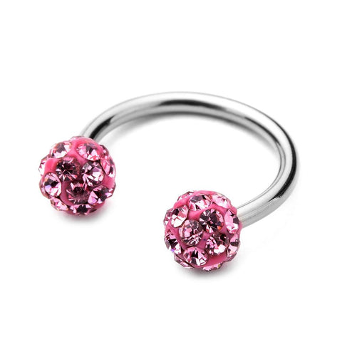 Circular Barbell Lip Ring - Disco Balls - Pink - Belly Button Rings Direct
