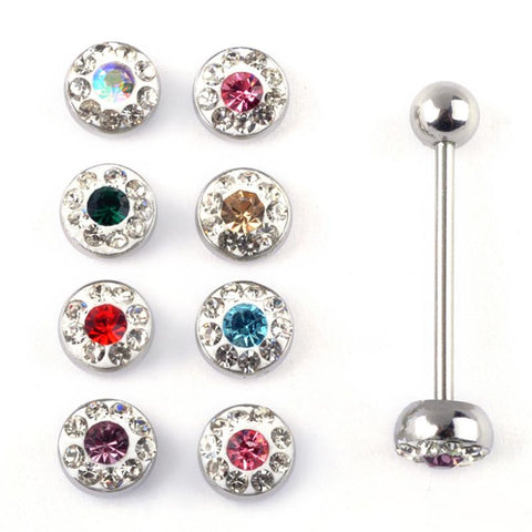 Crystal Gems Tongue Bar - Round - Mix Color - Belly Button Rings Direct
