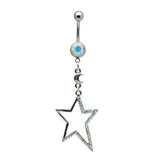 Dangly Crystal Gem - Star Belly Ring - Aurora Borealis - Belly Button Rings Direct
