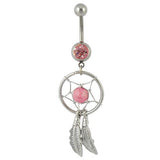 Dangly Dream Catcher - Belly Ring - Pink - Belly Button Rings Direct