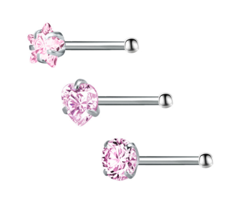 Nose Bone Stud - Star, Heart, Round - Pink - Belly Button Rings Direct