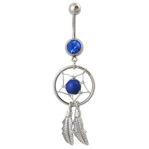 Dangly Dream Catcher - Belly Ring - Royal Blue - Belly Button Rings Direct