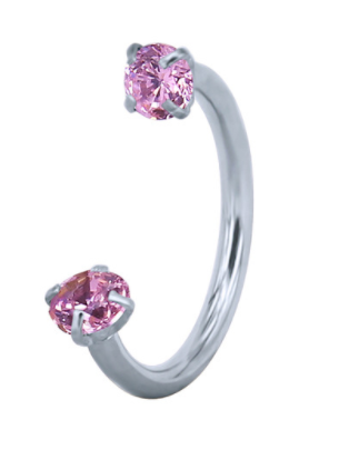 Circular Barbell Lip Ring - Diamond Gem - Pink - Belly Button Rings Direct