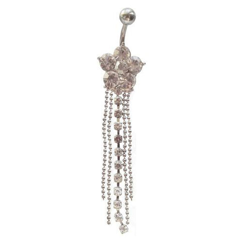 Tassle - Crystal Gem - Flower Belly Ring - Clear - Belly Button Rings Direct