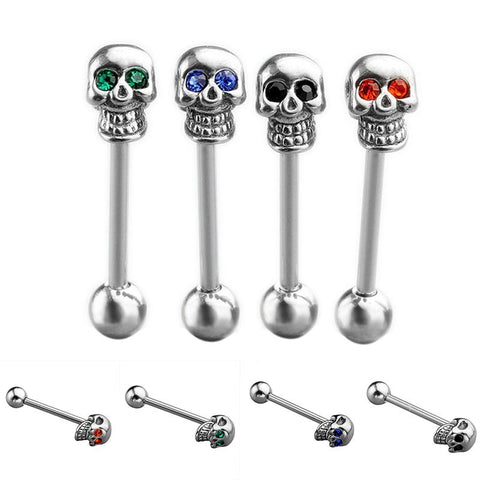 Gem Tongue Bar - Skull - Belly Button Rings Direct