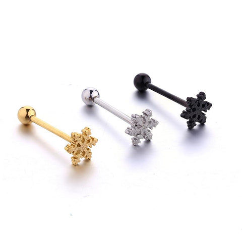 Snow Flake Shaped - Tongue Bar - Belly Button Rings Direct