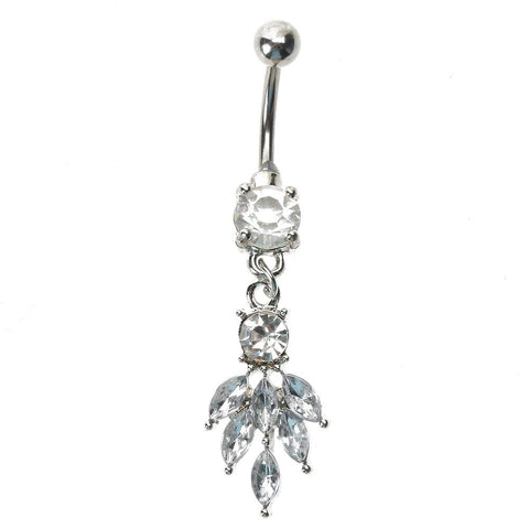 Dangly Crystal Gem - Phoenix Tail - Clear - Belly Button Rings Direct