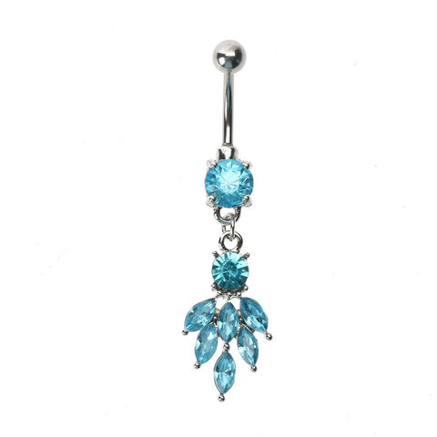 Dangly Crystal Gem - Phoenix Tail -  Aqua Blue - Belly Button Rings Direct