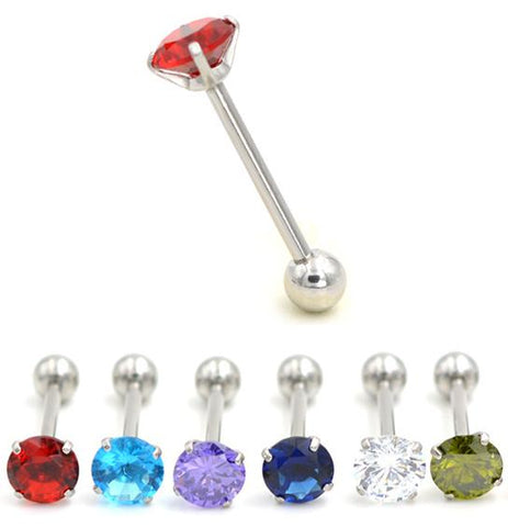 Gem Tongue Bar - Diamond Gem - Mix Color - Belly Button Rings Direct