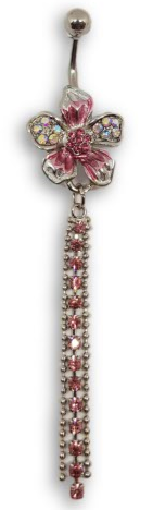 Tassle Gems - Flower Belly Ring - Pink - Belly Button Rings Direct
