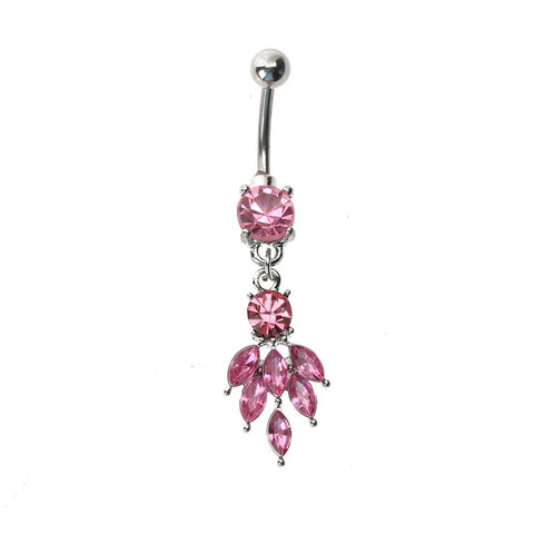 Dangly Crystal Gem - Phoenix Tail - Pink - Belly Button Rings Direct