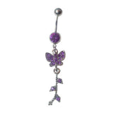 Dangly Crystal Gem - Butterfly Belly Ring - Violet - Belly Button Rings Direct