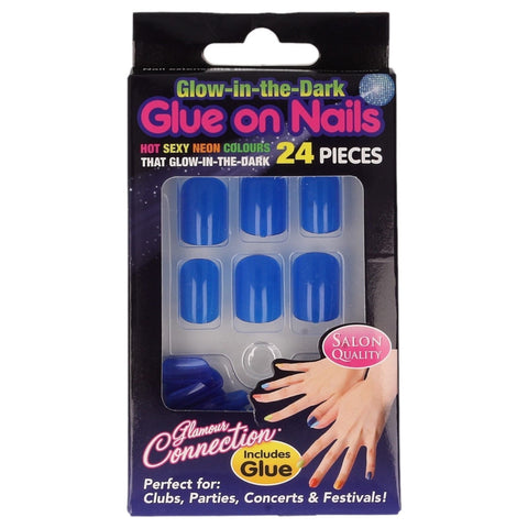 Glow In The Dark- Glue on Nails- Neon Blue - ColourYourEyes.com