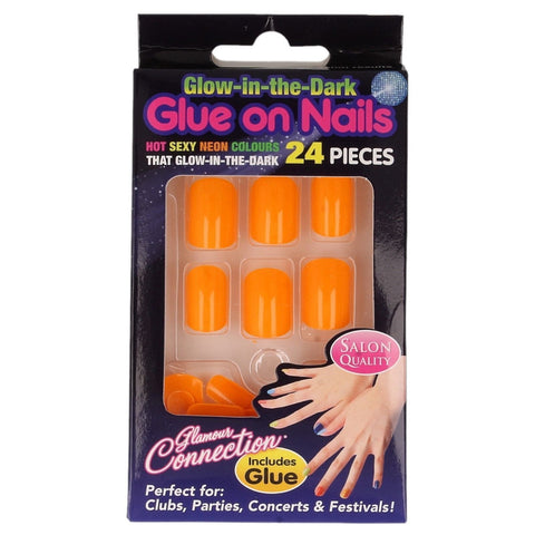 Glow In The Dark- Glue on Nails- Neon Orange - ColourYourEyes.com