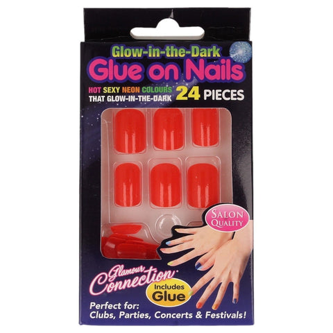 Glow In The Dark- Glue on Nails- Neon Red - ColourYourEyes.com