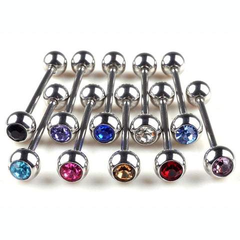 Single Gem Tongue Bar - Mixed - Belly Button Rings Direct